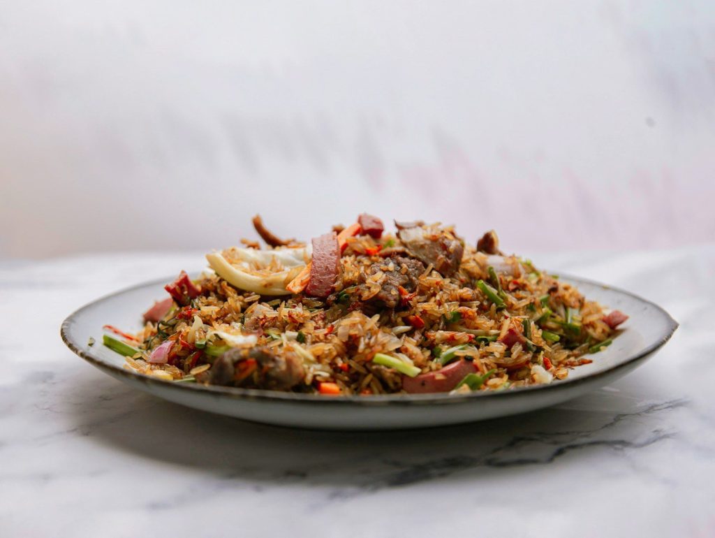 a plate of food that is on a table