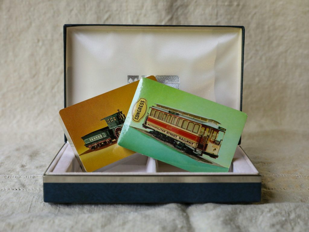 a couple of boxes that have a train on them