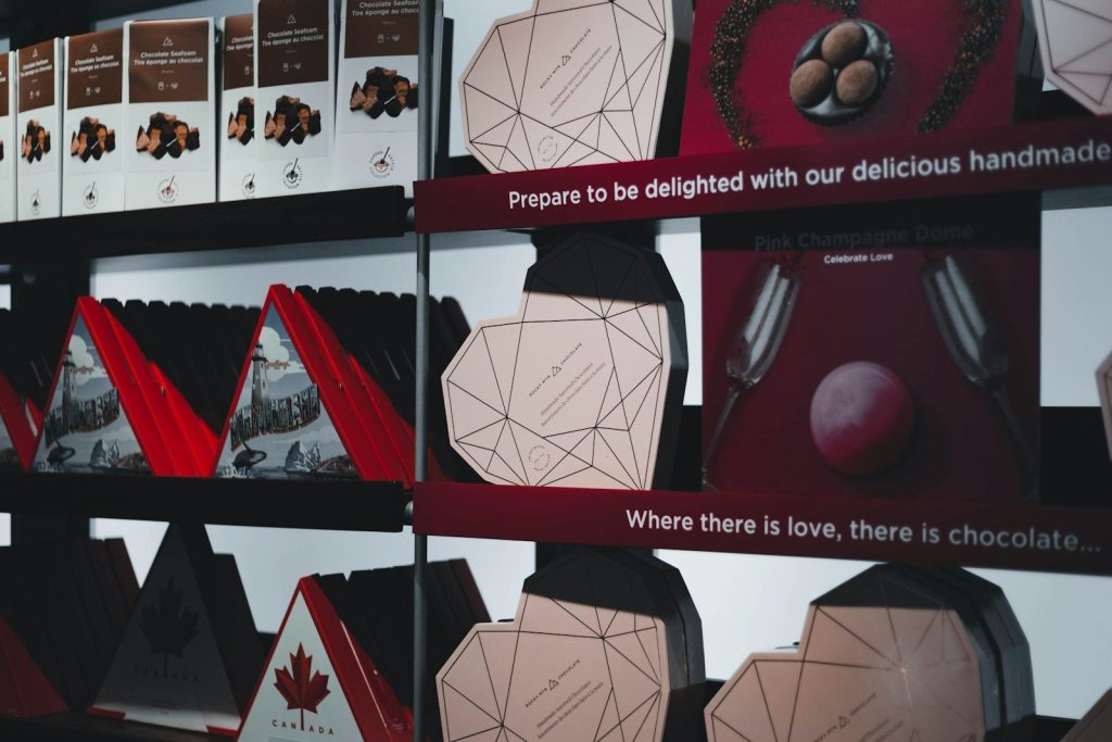 a display of various types of chocolates in a store
