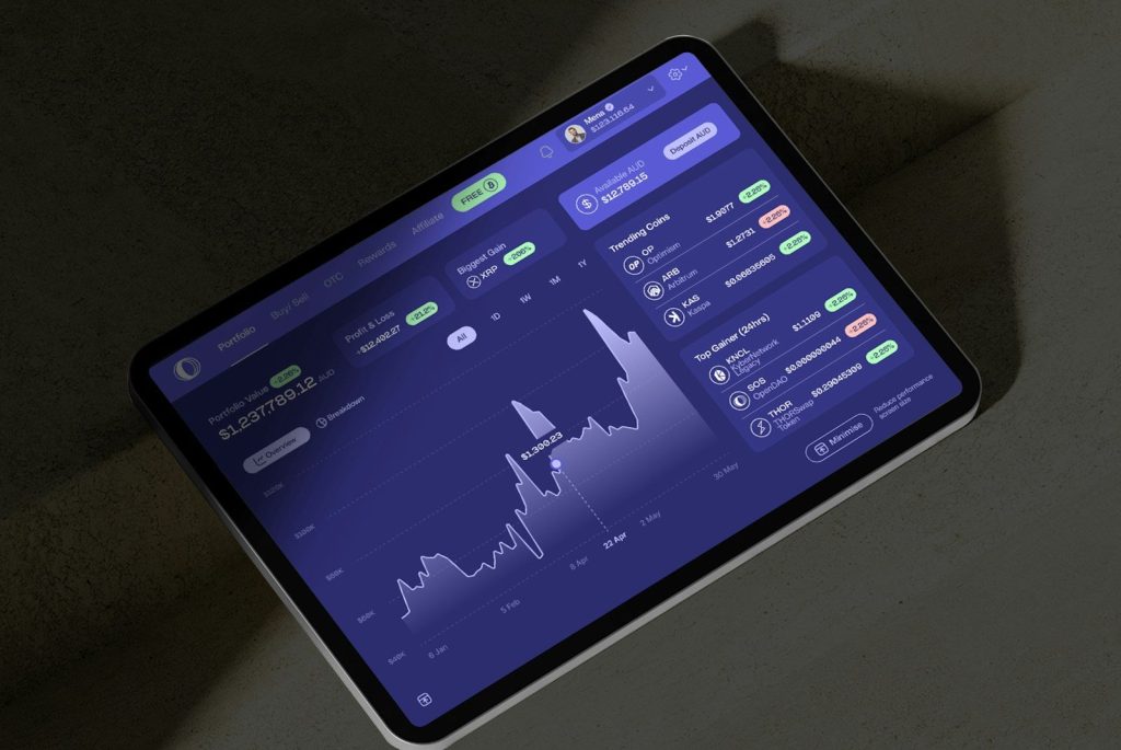 A cell phone displaying a stock chart on the screen