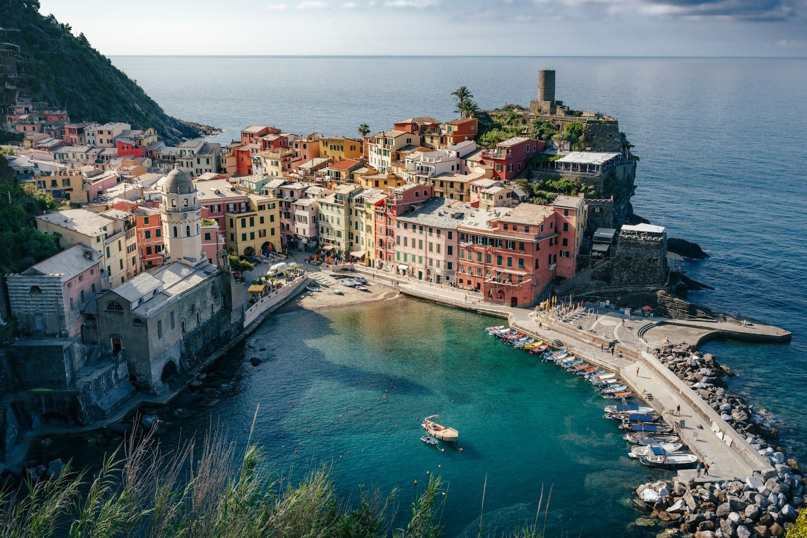 Beautiful italian coastal village with colorful buildings.