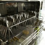 a rack of silverware