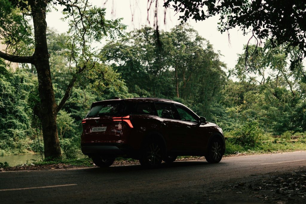 a car is parked on the side of the road