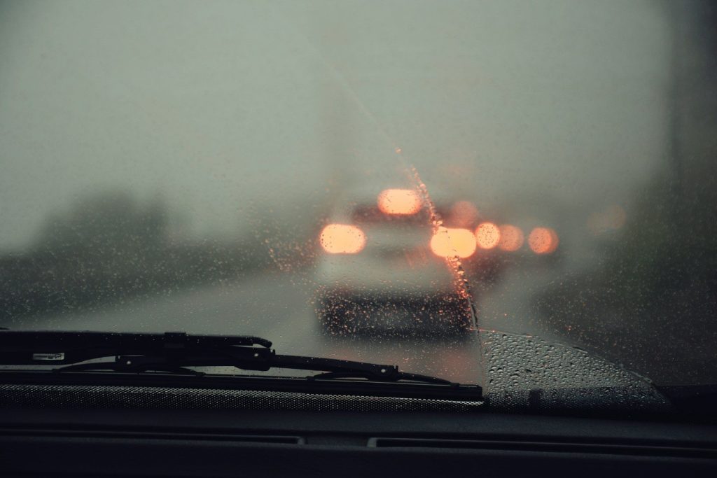 vehicle glass with water droplets