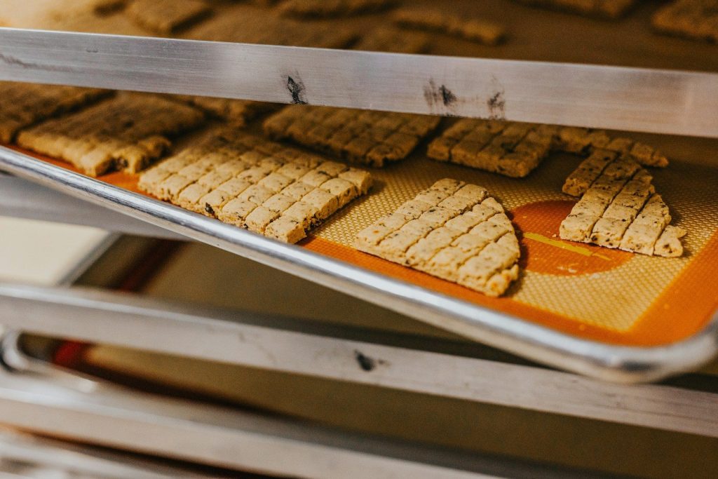 Rectangular cookies on a baking sheet