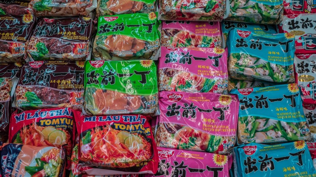 pink and green plastic packs