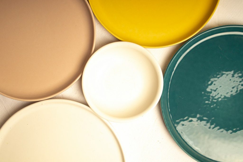 A group of three plates sitting on top of a table