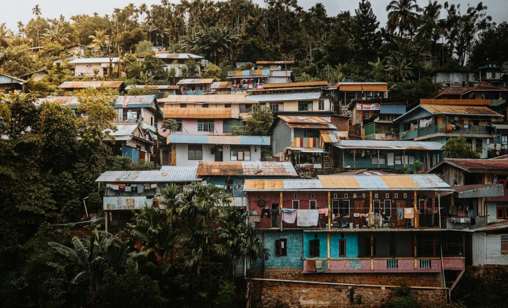 A large group of houses on a hillside