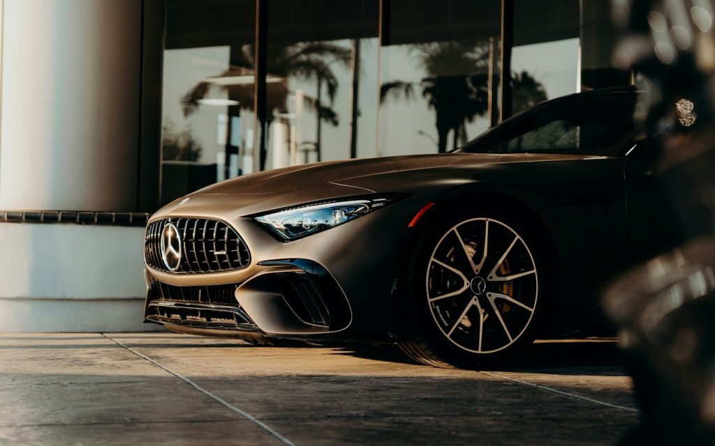 A car parked in front of a building