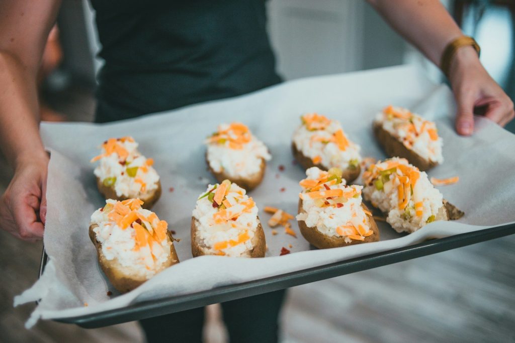 white rice on white tray