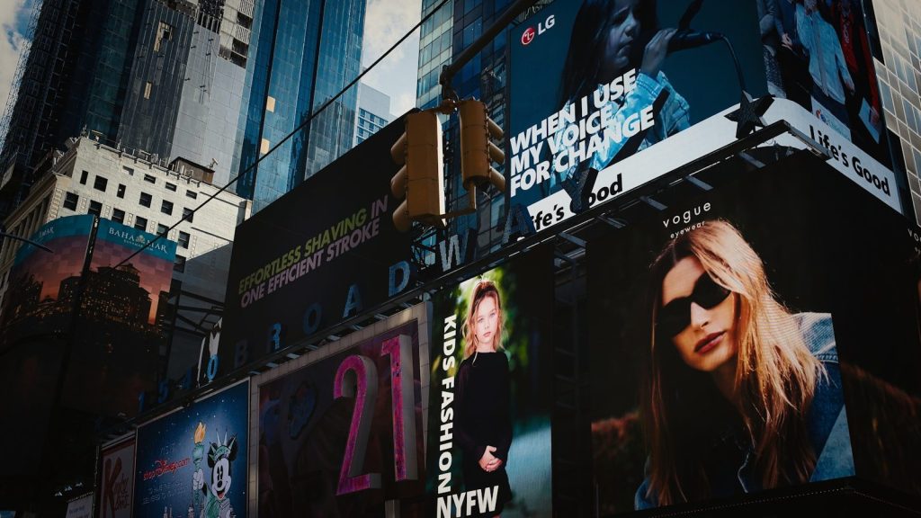 a large billboard on the side of a building
