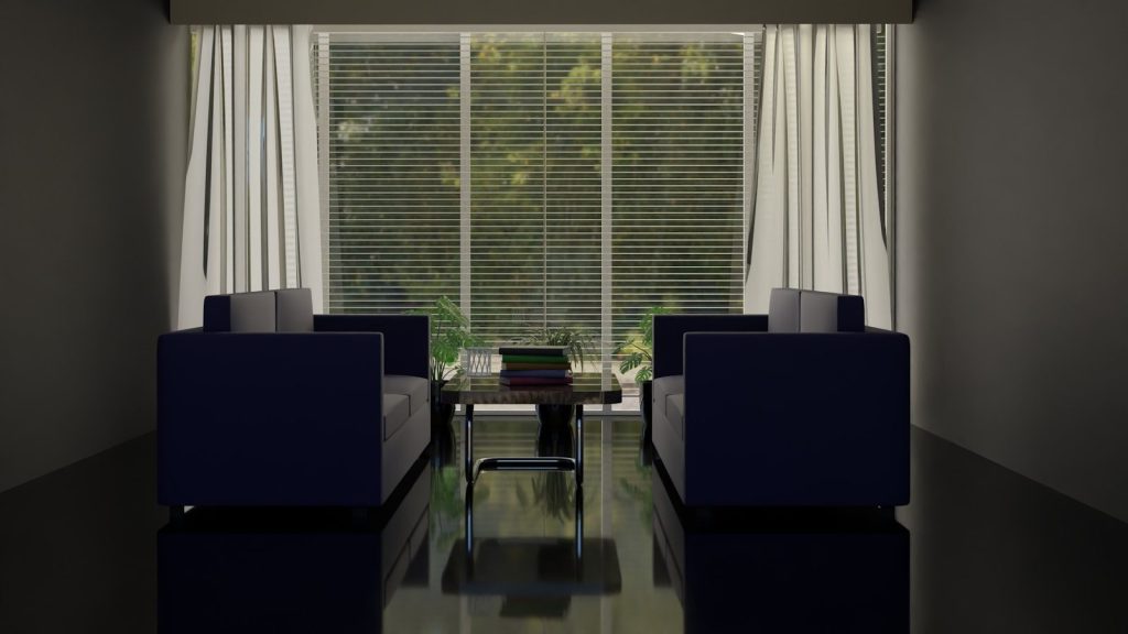 a living room with a couch and a table