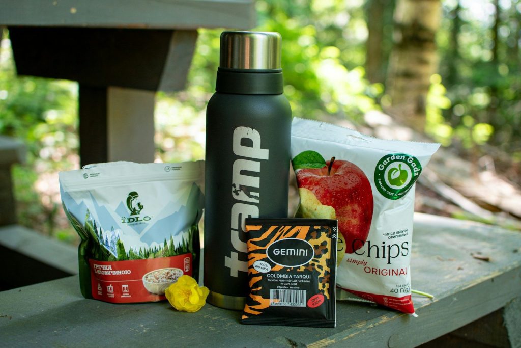 Lunch and a drink ready for an outdoor adventure.